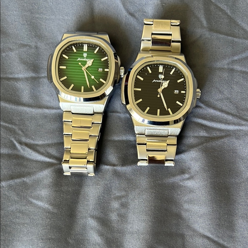 Lucky Four Silver Watches with Green and Black Dials.